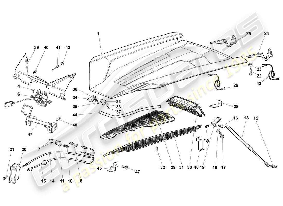 lamborghini murcielago roadster (2005) volet pour couvercle moteur schéma des pièces