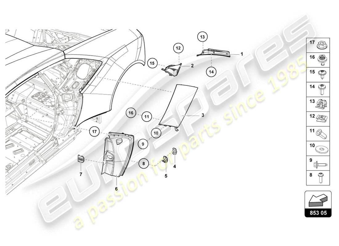 lamborghini lp610-4 coupe (2017) plaque de recouvrement pour longeron latéral schéma des pièces