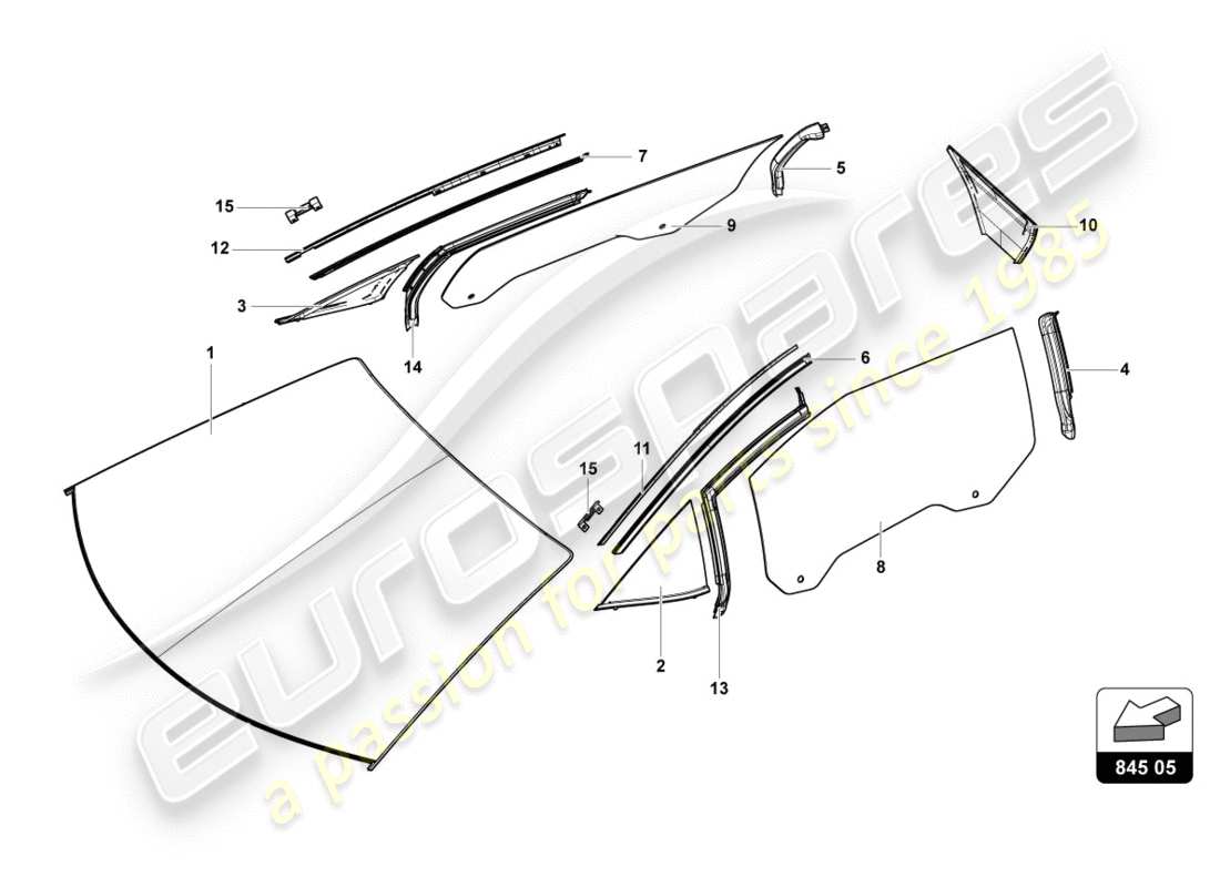lamborghini centenario roadster (2017) lunettes de fenêtre schéma des pièces