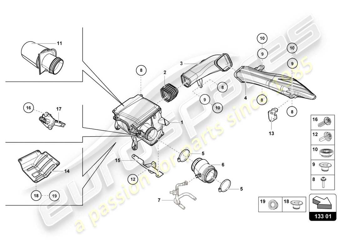 lamborghini 2015 (lp610-4 coupe) boîtier de filtre à air schéma des pièces