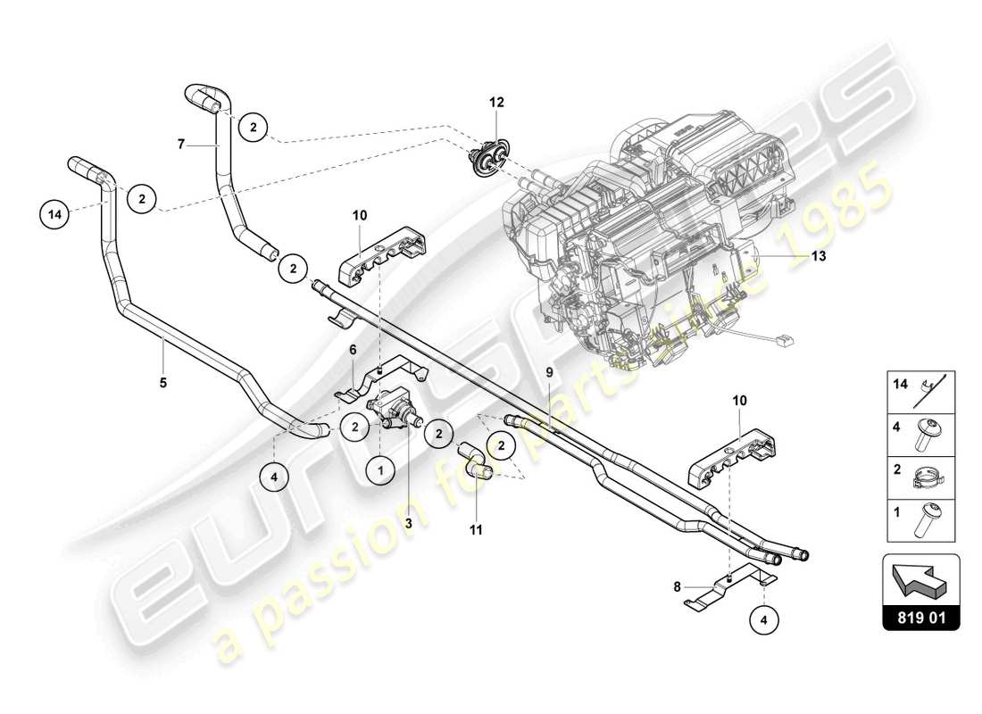 lamborghini lp750-4 sv roadster (2016) chauffage, climatisation. diagramme des pièces du système