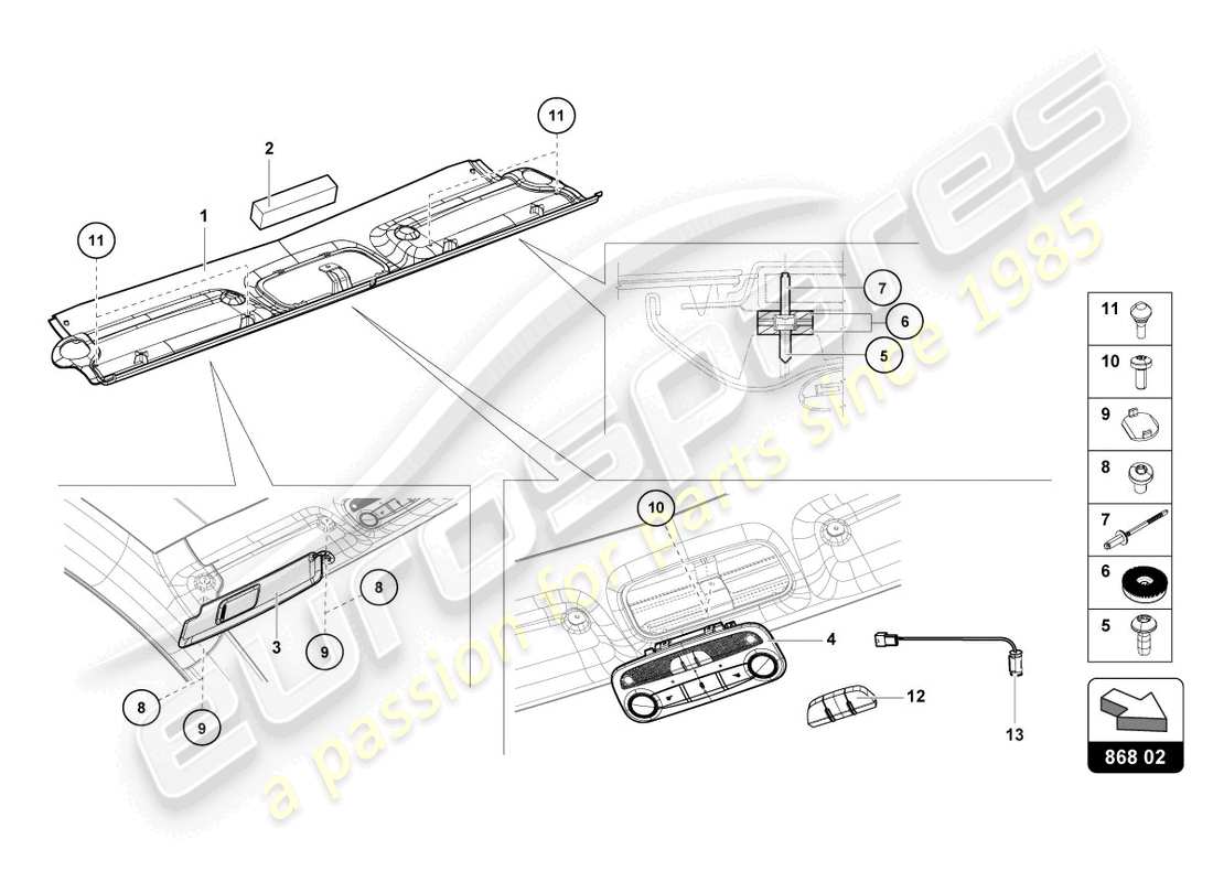 lamborghini lp770-4 svj coupe (2021) garniture de cadre de toit schéma des pièces