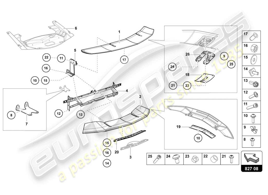 lamborghini lp750-4 sv roadster (2016) spoiler arrière schéma des pièces