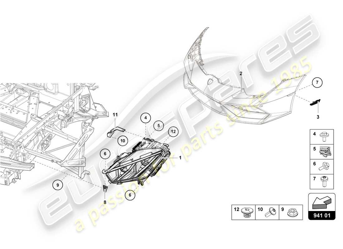 lamborghini evo spyder 2wd (2020) schéma des pièces des phares led