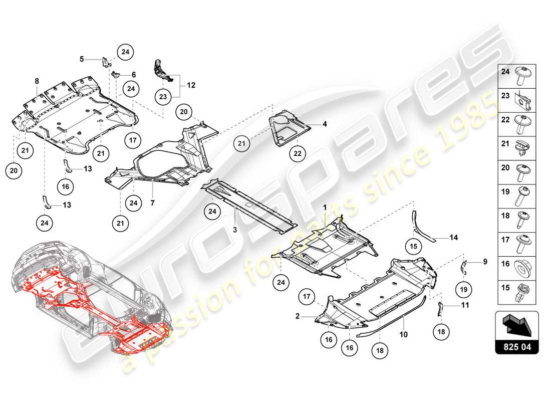 lamborghini evo spyder (2020) panneau de garniture pour section inférieure du cadre schéma des pièces