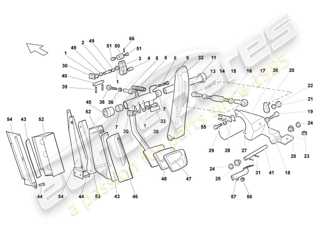lamborghini murcielago roadster (2005) freinage et accélération. levier mech. diagramme de pièce