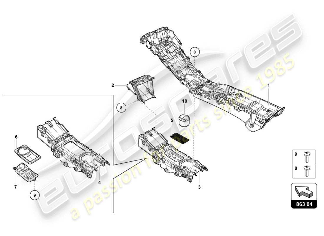 lamborghini evo spyder 2wd (2020) schéma des pièces du tunnel