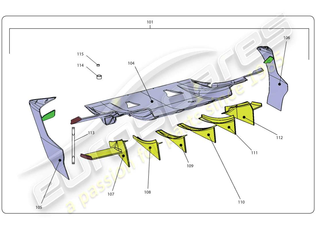 lamborghini super trofeo (2009-2014) diffuseur arrière - fl schéma des pièces