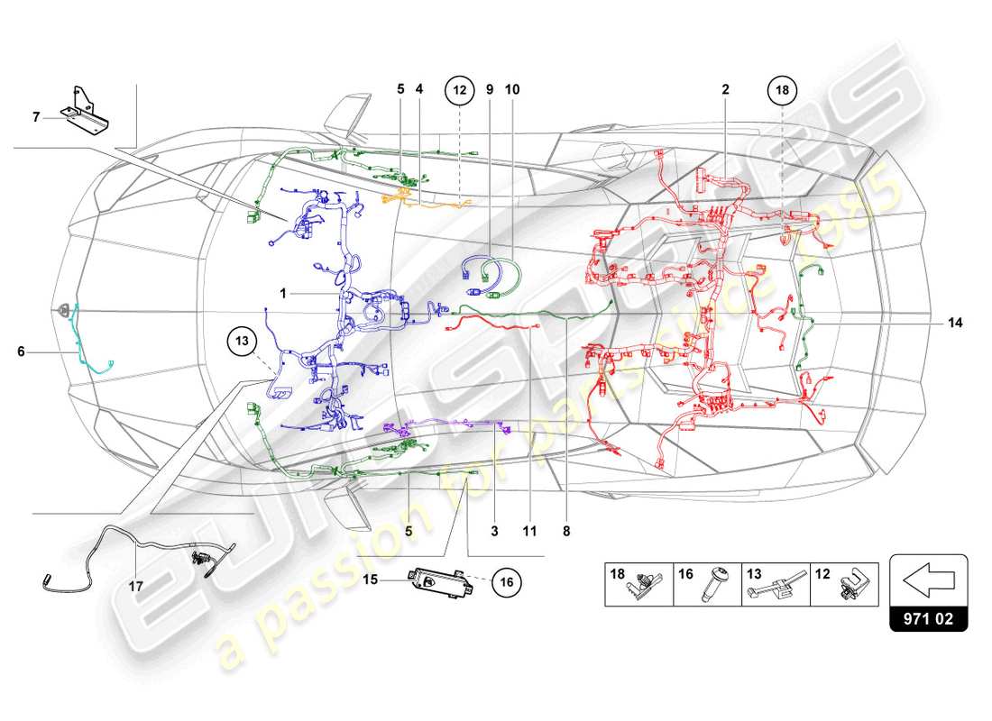 lamborghini lp740-4 s roadster (2019) schéma des pièces des métiers à câblage