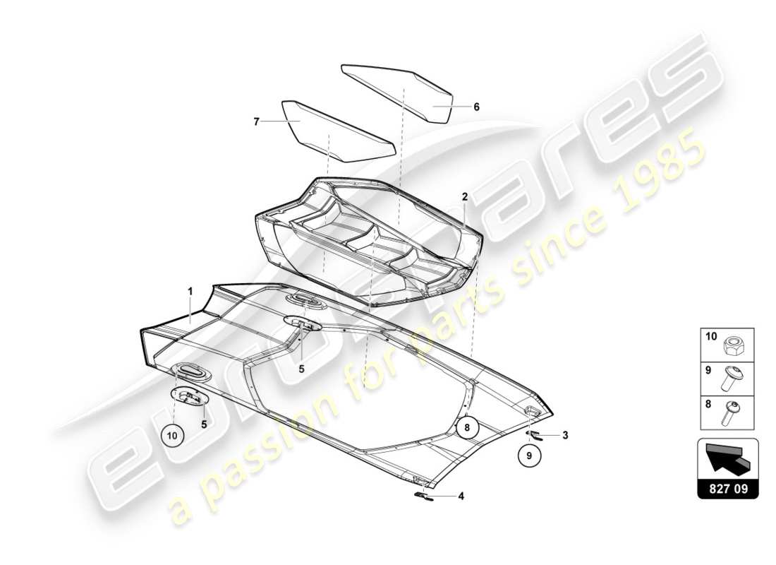 lamborghini centenario coupe (2017) couvercle moteur avec insp. couverture diagramme de pièce