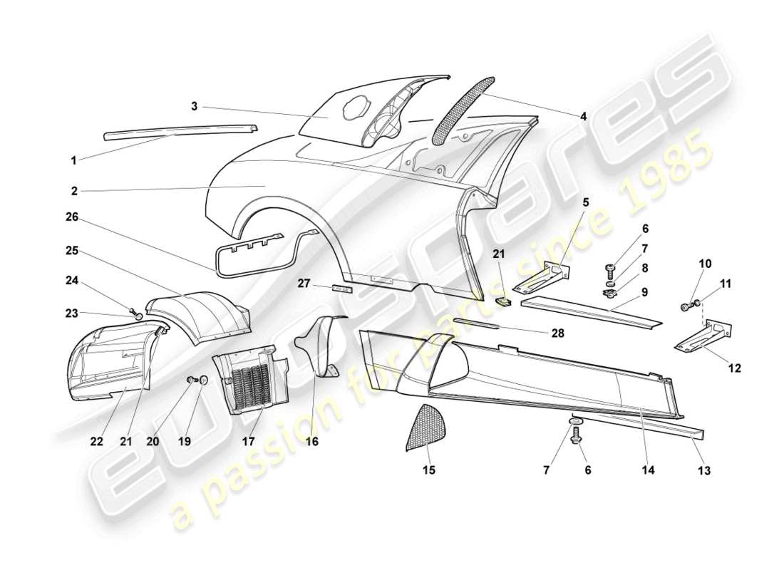 lamborghini murcielago coupe (2004) membre latéral droit schéma des pièces