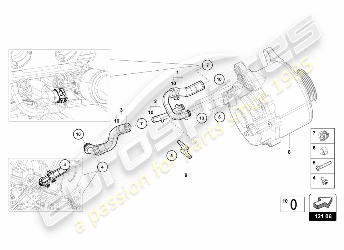 lamborghini performante spyder (2020) durites et tuyaux de refroidissement schéma des pièces