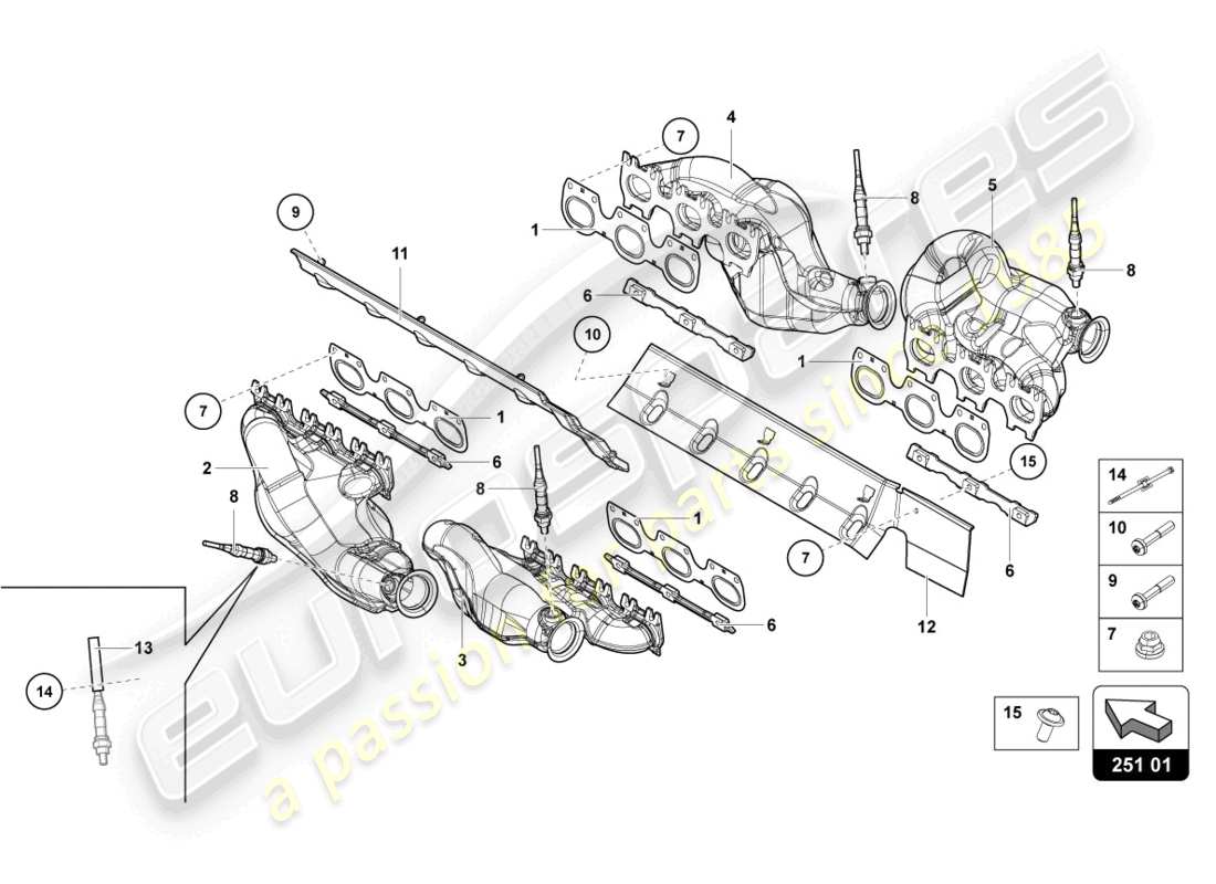 lamborghini lp750-4 sv roadster (2016) système d'échappement schéma des pièces