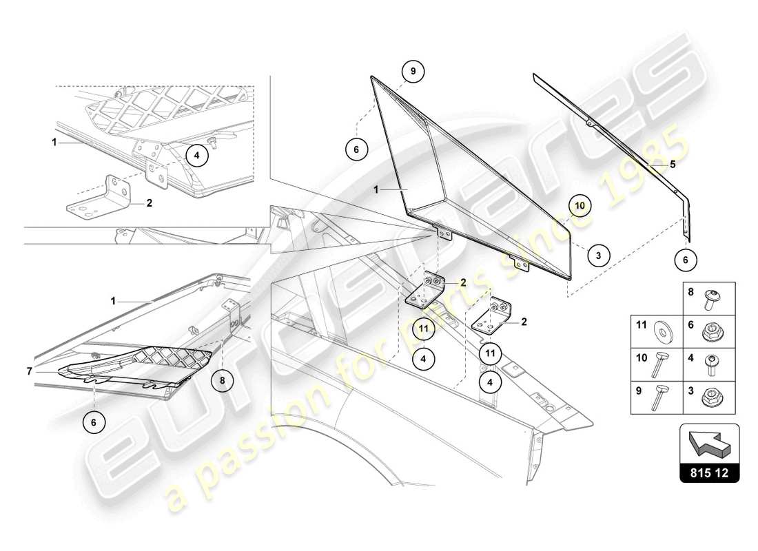 lamborghini lp740-4 s roadster (2021) carton de conduit d'air schéma des pièces