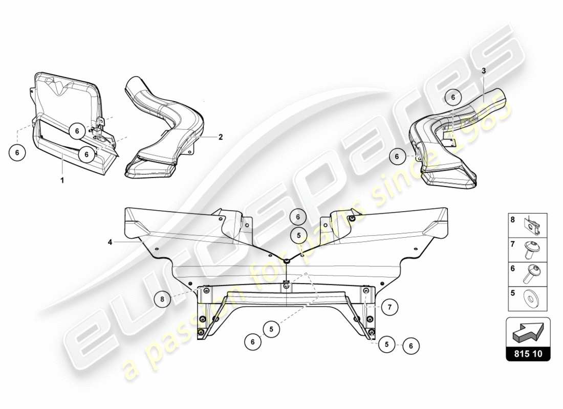 lamborghini centenario roadster (2017) conduit d'air avant en carton schéma des pièces
