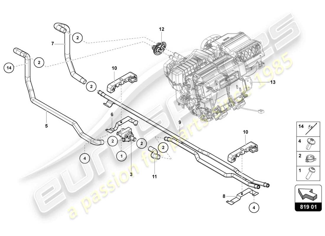 lamborghini 2014 (lp720-4 coupe 50) système de chauffage et de climatisation schéma des pièces