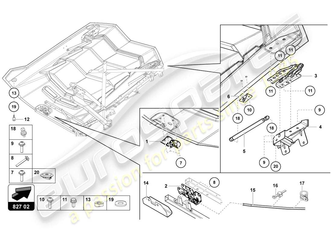 lamborghini 2014 (lp720-4 coupe 50) couvercle moteur avec insp. couverture diagramme de pièce