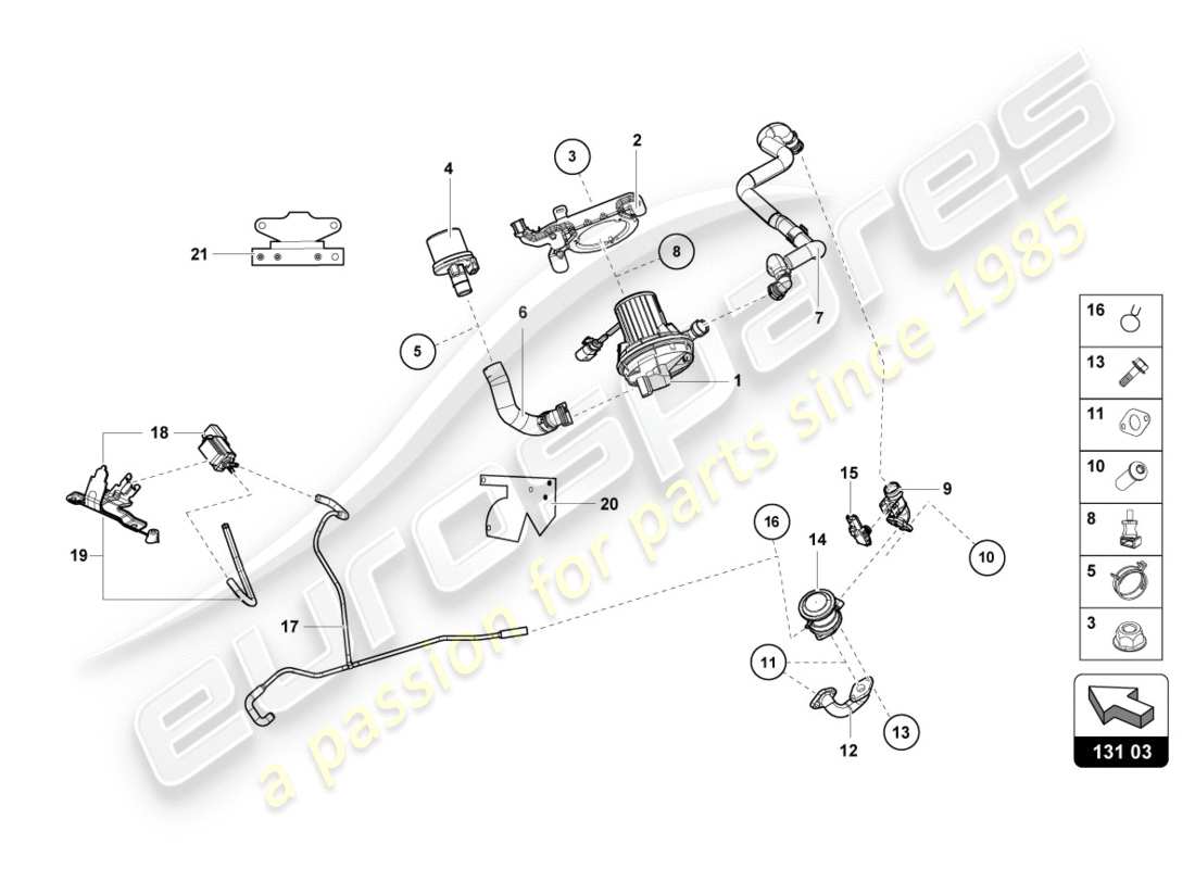 lamborghini performante spyder (2020) pompe à air secondaire schéma des pièces