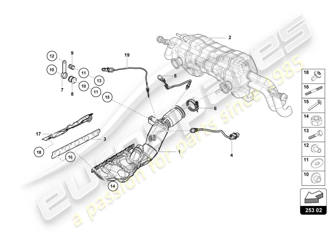 lamborghini 2019 (performante spyder) collecteurs d'échappement schéma des pièces