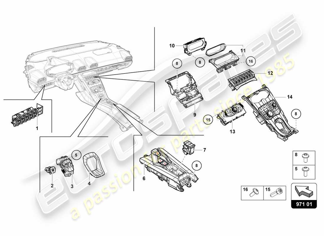 lamborghini lp610-4 spyder (2019) commutateur multiple schéma des pièces