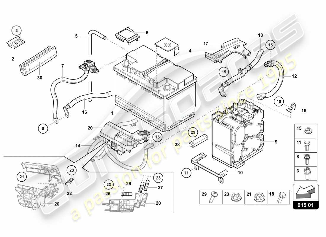 lamborghini lp700-4 coupe (2012) diagramme des pièces de la batterie