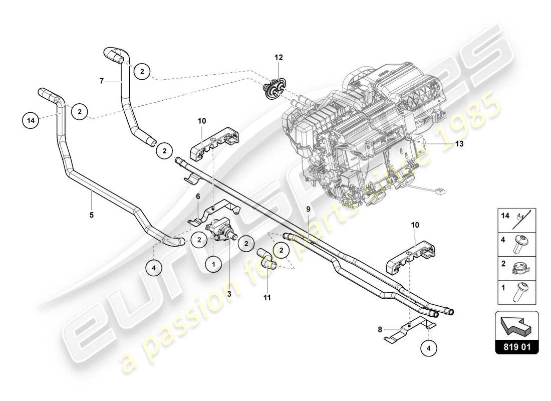 lamborghini 2012 (lp700-4 coupe)) chauffage, climatisation. diagramme des pièces du système