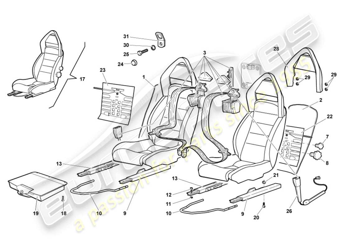 lamborghini murcielago roadster (2005) siege, complet diagramme de pièce