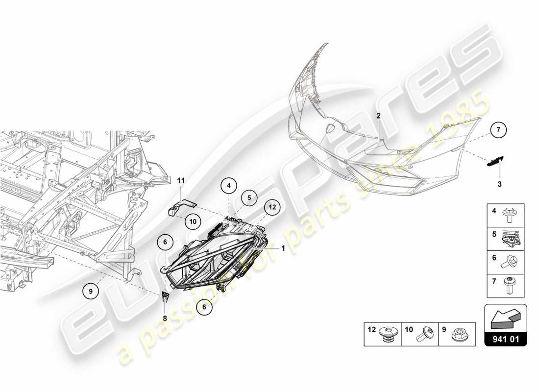 lamborghini performante spyder (2020) phare avant à led schéma des pièces