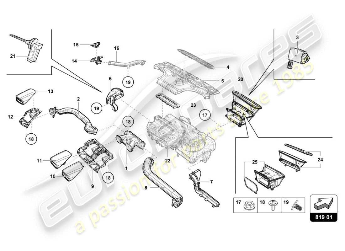 lamborghini 2020 (evo spyder) schéma des pièces de ventilation
