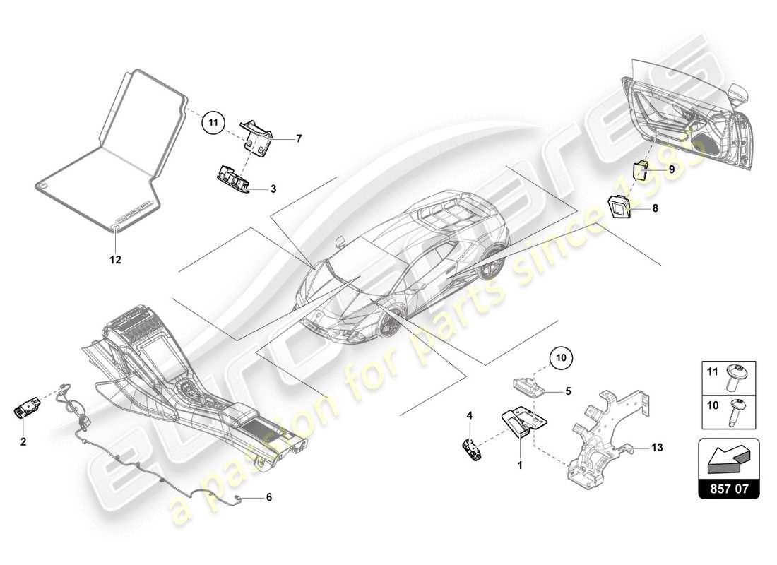 lamborghini evo coupe (2020) pièces individuelles pour lampe d'intérieur et de lecture schéma des pièces