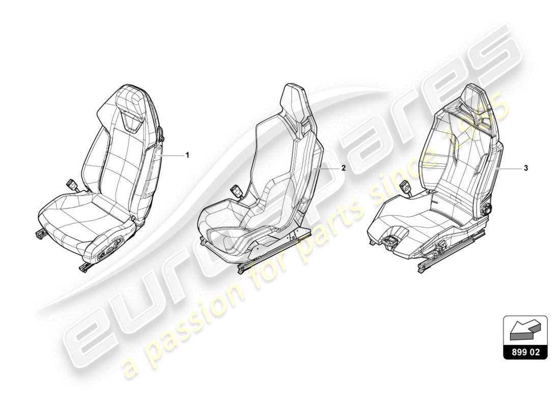 lamborghini 2020 (evo coupe) siege, complet diagramme de pièce