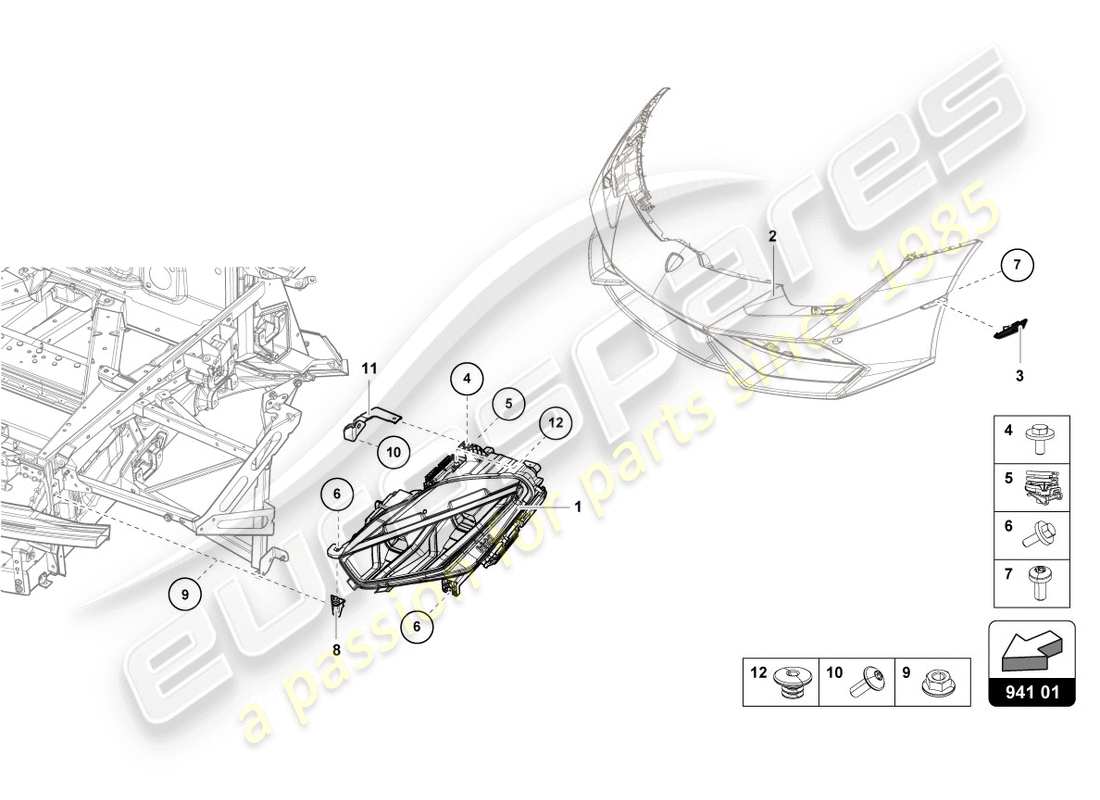 lamborghini evo coupe (2020) phare à led schéma des pièces