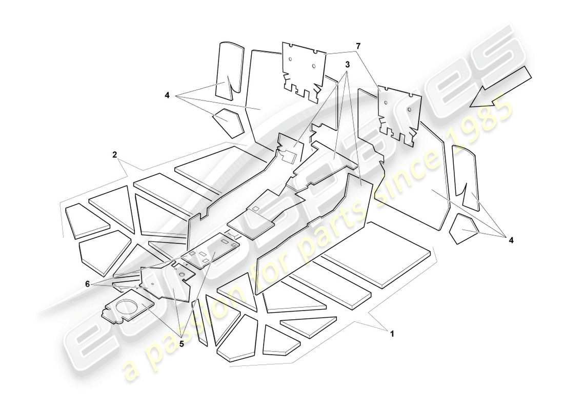 lamborghini murcielago coupe (2002) absorbeurs acoustiques schéma des pièces