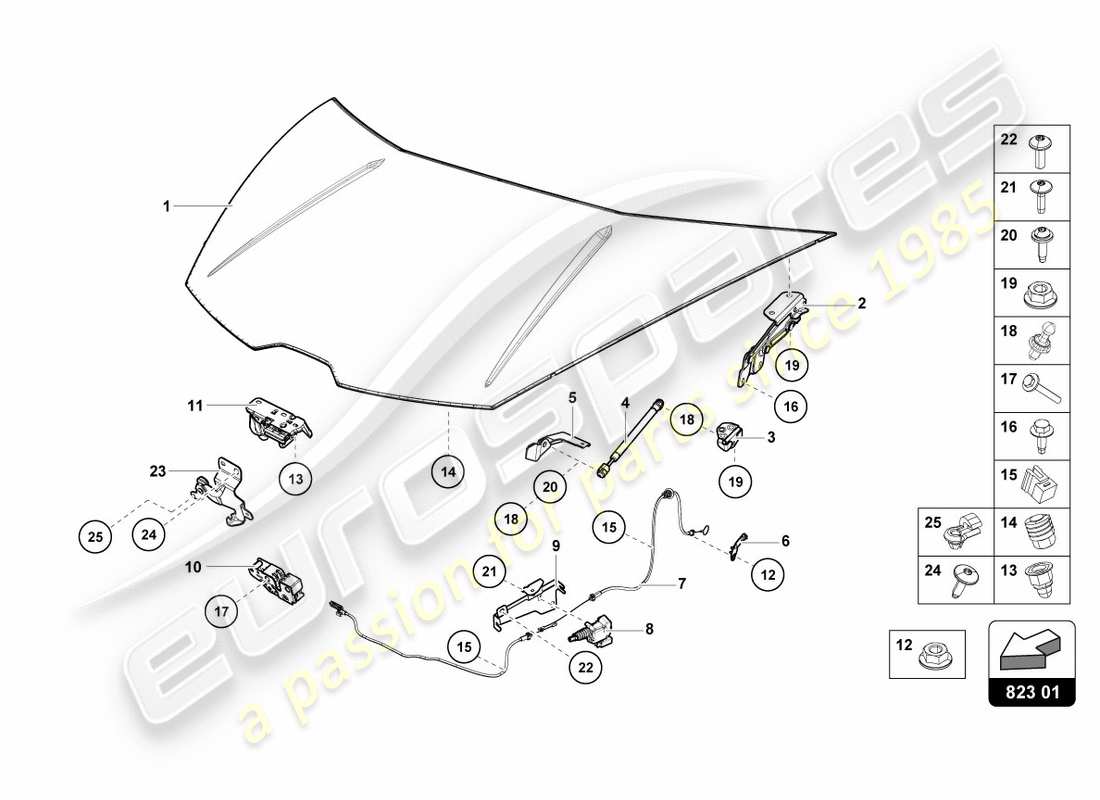 lamborghini 2020 (performante coupe) diagramme de pièce de capot