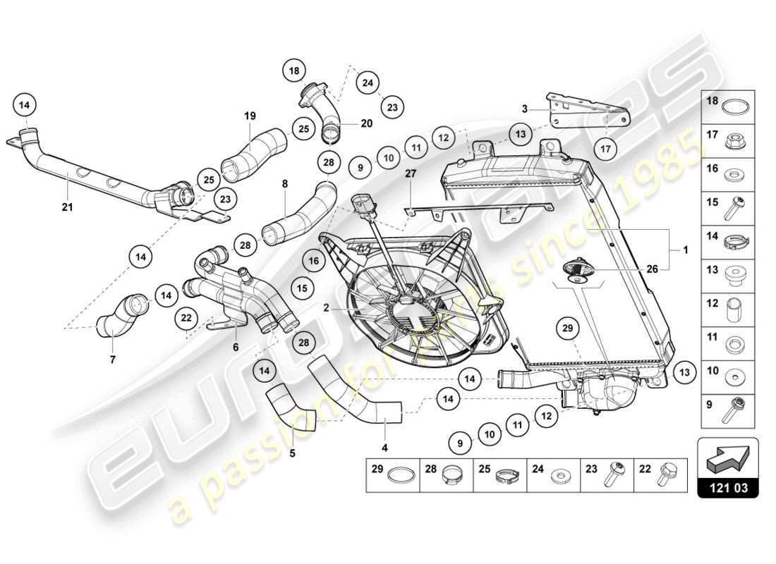 lamborghini lp740-4 s roadster (2020) refroidisseur pour liquide de refroidissement schéma des pièces