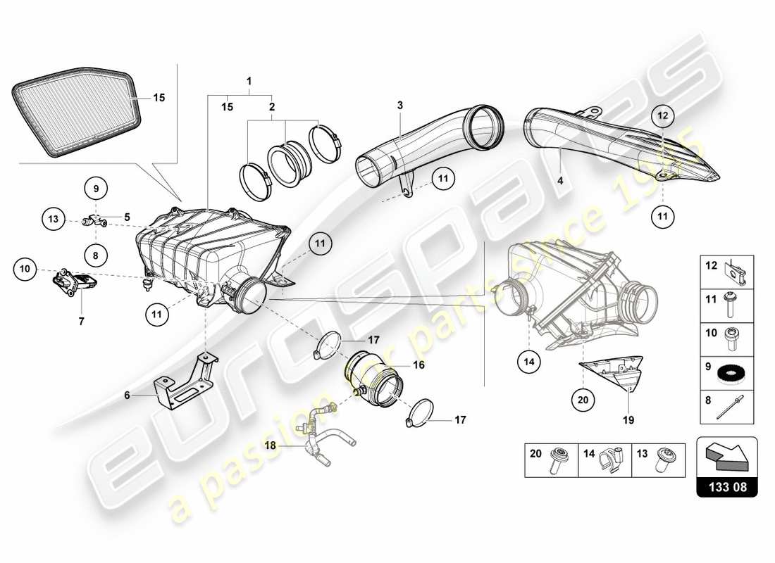 lamborghini 2020 (performante coupe) boîtier de filtre à air schéma des pièces
