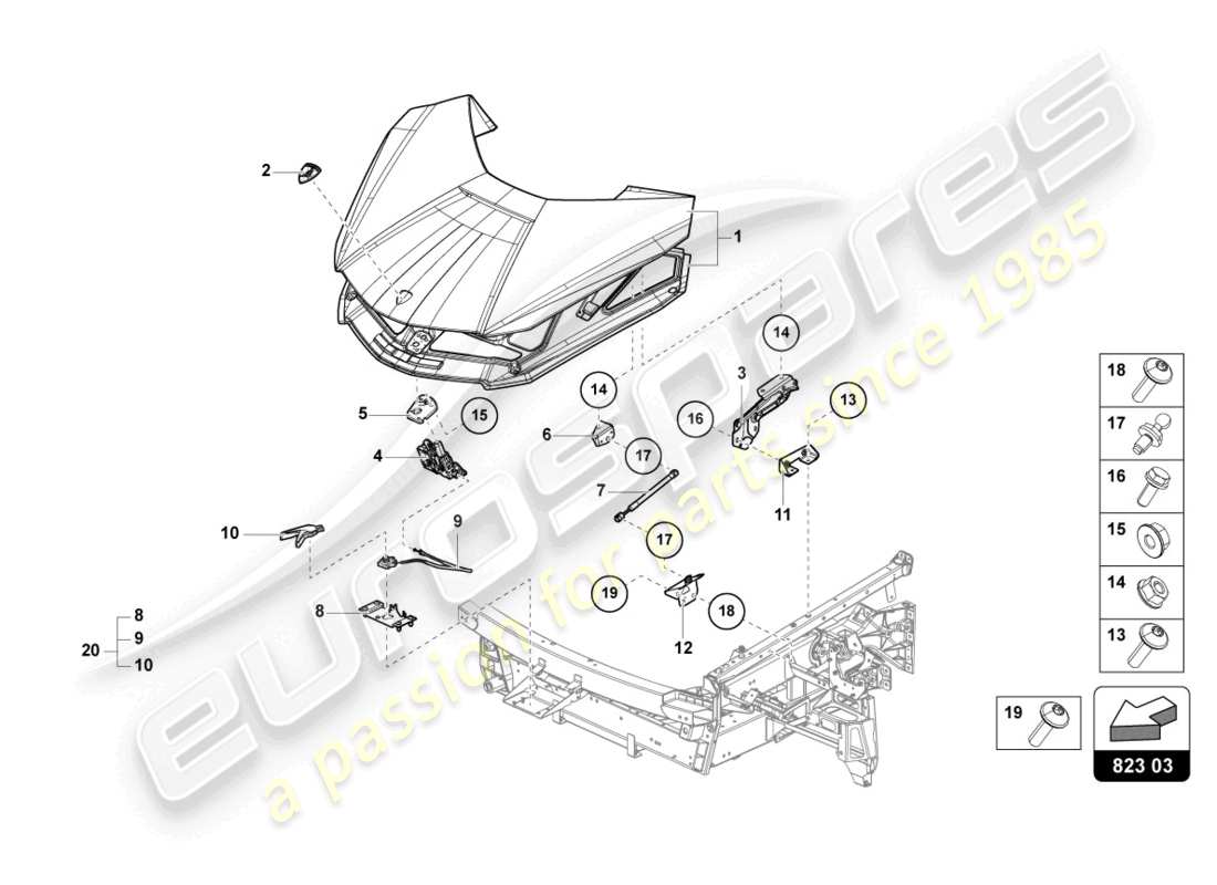 lamborghini sian (2021) capot avant schéma des pièces