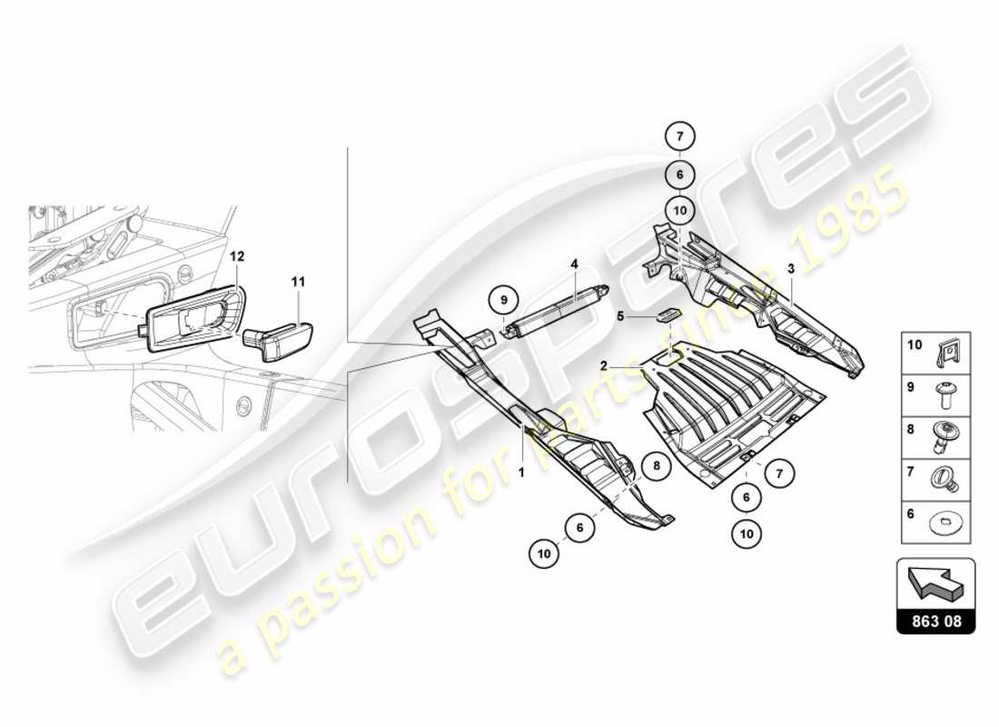 lamborghini lp580-2 coupe (2018) couvercle moteur carbone schéma des pièces