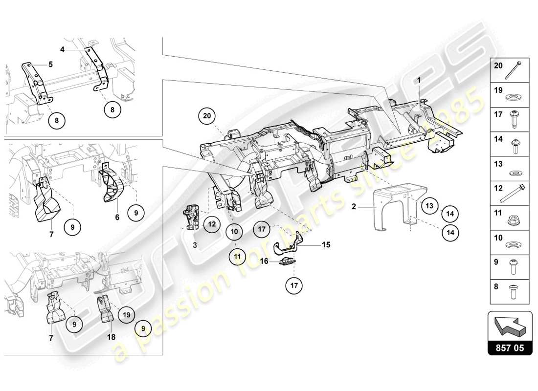lamborghini 2014 (lp720-4 coupe 50) diagramme des pièces de la traverse