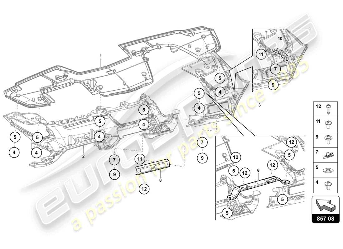 lamborghini 2014 (lp720-4 coupe 50) schéma des pièces du tableau de bord