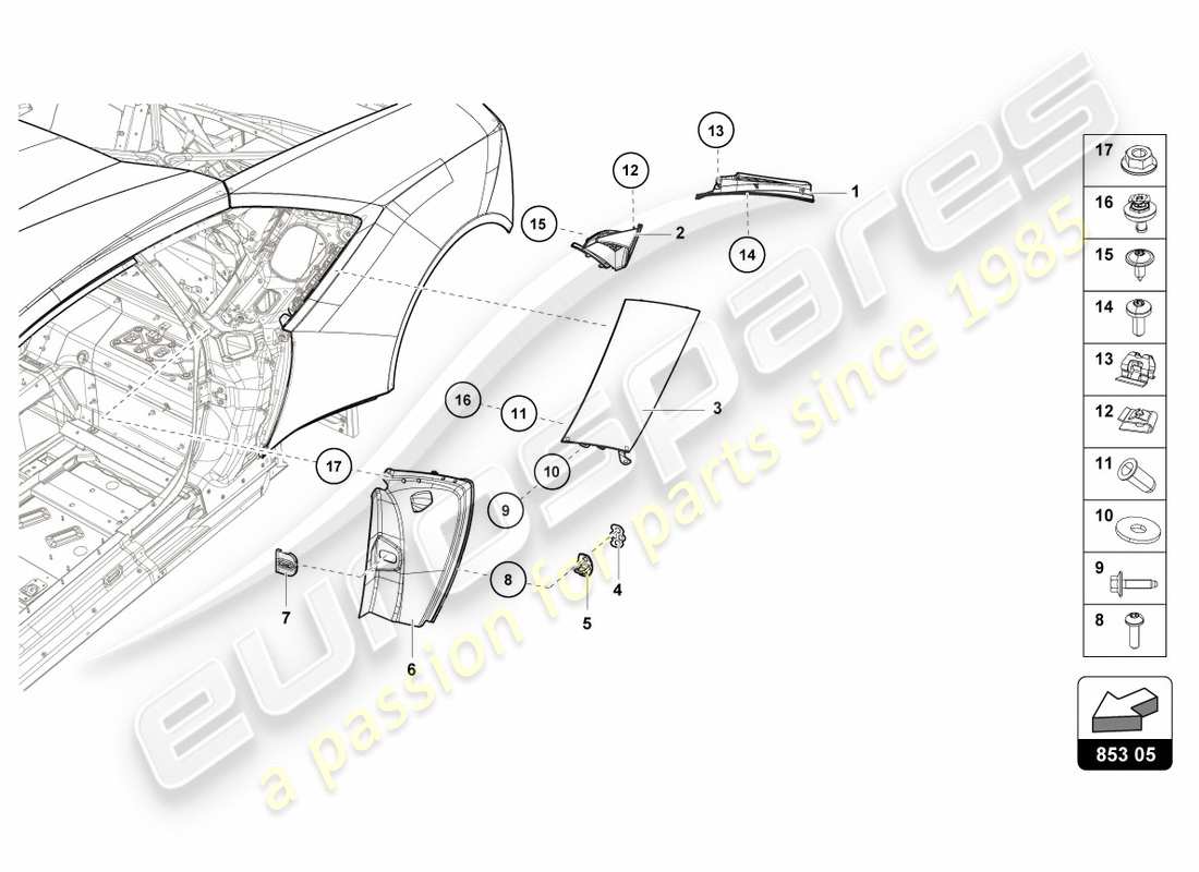 lamborghini lp600-4 zhong coupe (2016) plaque de recouvrement pour longeron latéral schéma des pièces