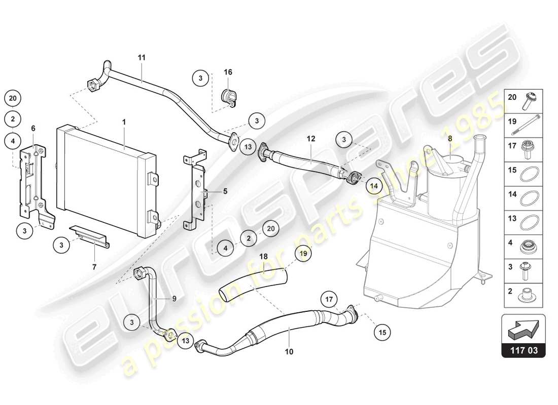lamborghini lp740-4 s coupe (2021) refroidisseur d'huile schéma des pièces