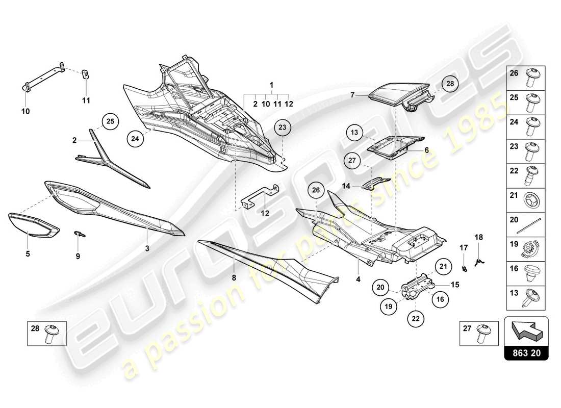 lamborghini sian (2021) couvercle pour console centrale schéma des pièces
