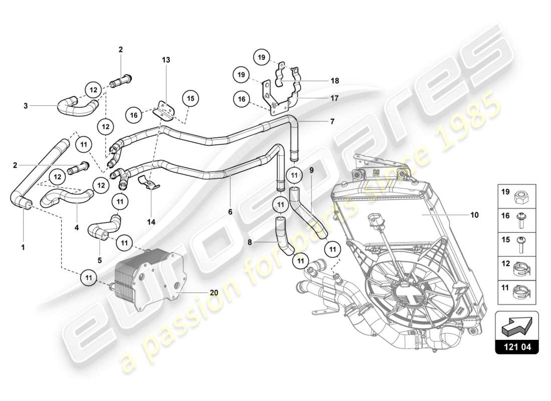 lamborghini lp740-4 s coupe (2021) système de refroidissement schéma des pièces
