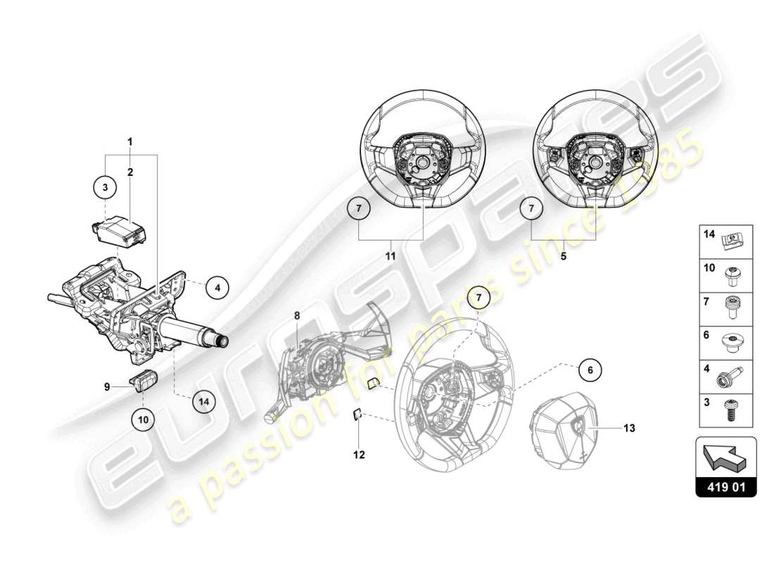 lamborghini lp740-4 s coupe (2021) système de direction schéma des pièces