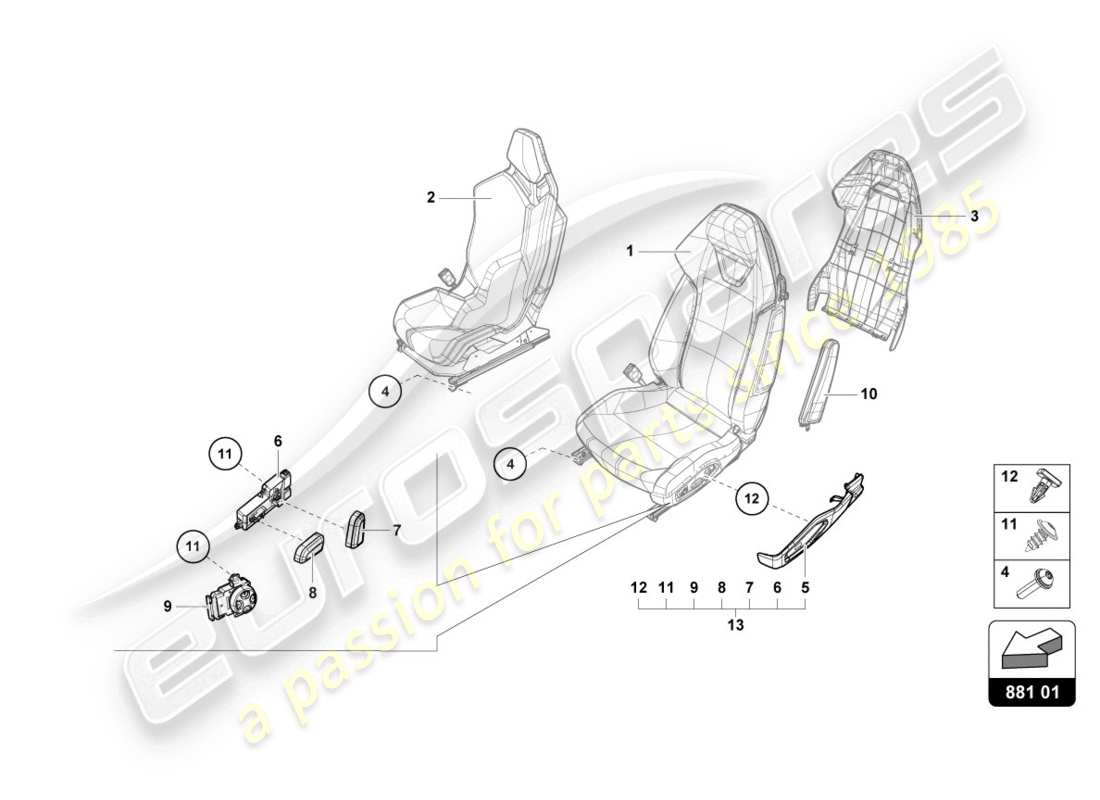 lamborghini evo spyder 2wd (2020) seat schéma des pièces