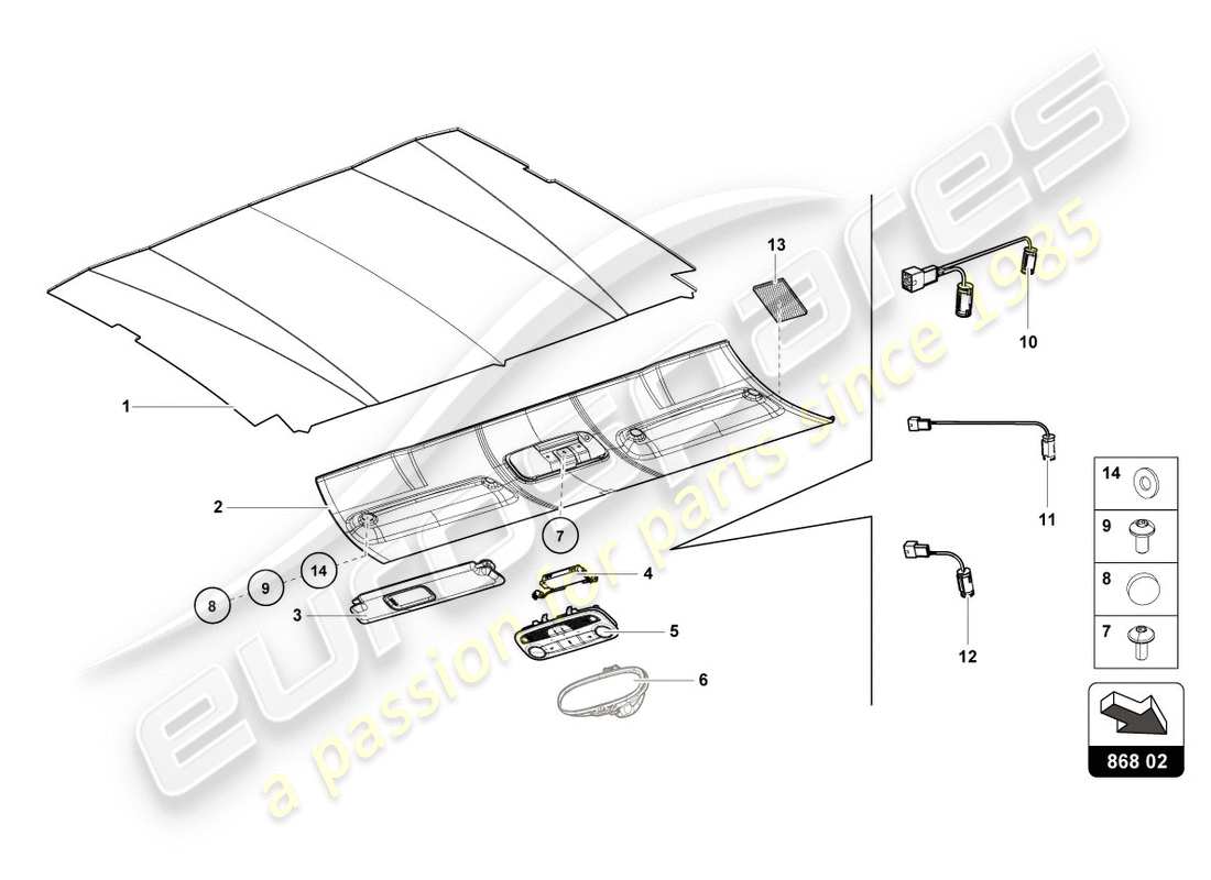 lamborghini lp610-4 avio (2016) garniture de toit schéma des pièces