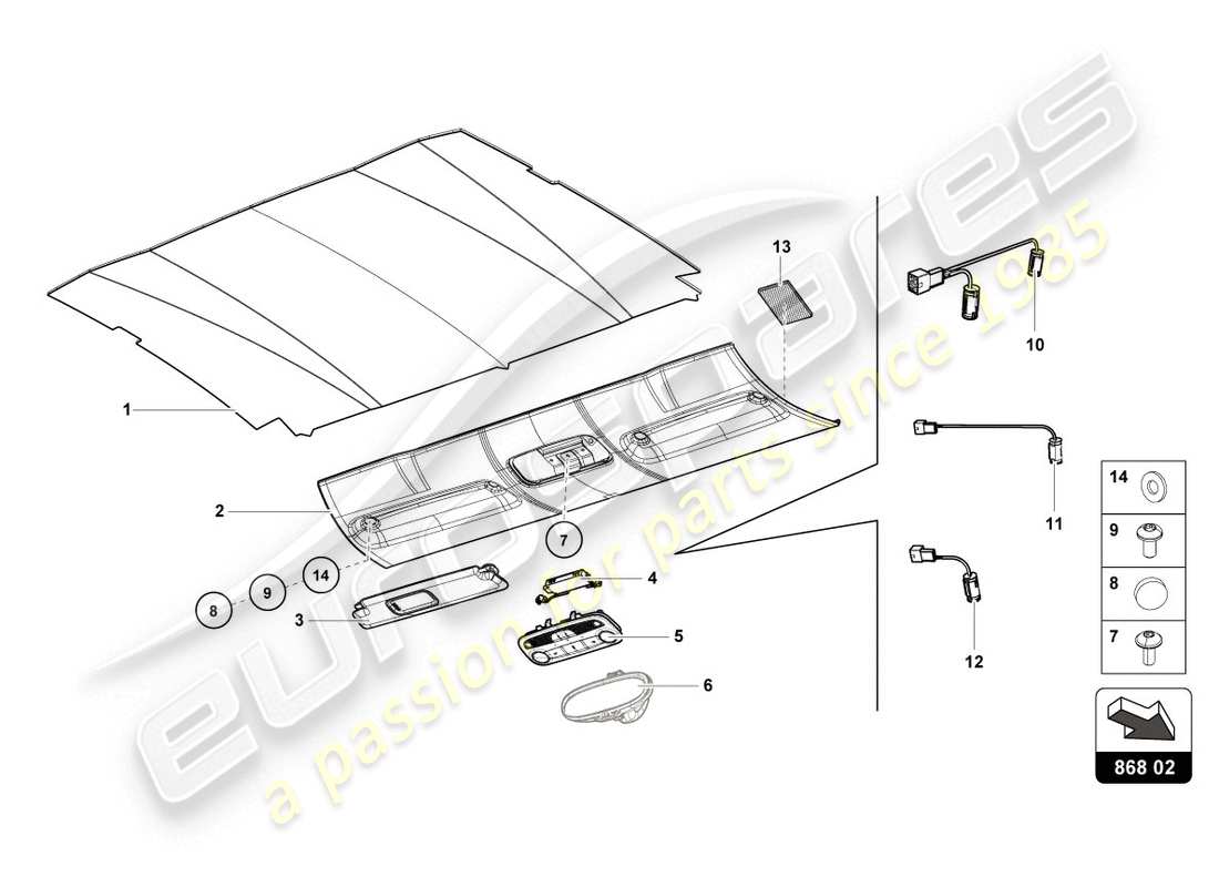 lamborghini evo coupe (2020) garniture de toit schéma des pièces