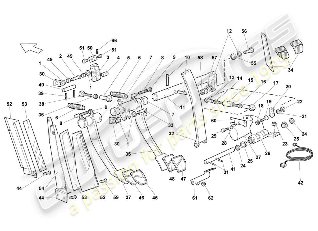 lamborghini murcielago coupe (2002) freinage et accélération. levier mech. diagramme de pièce
