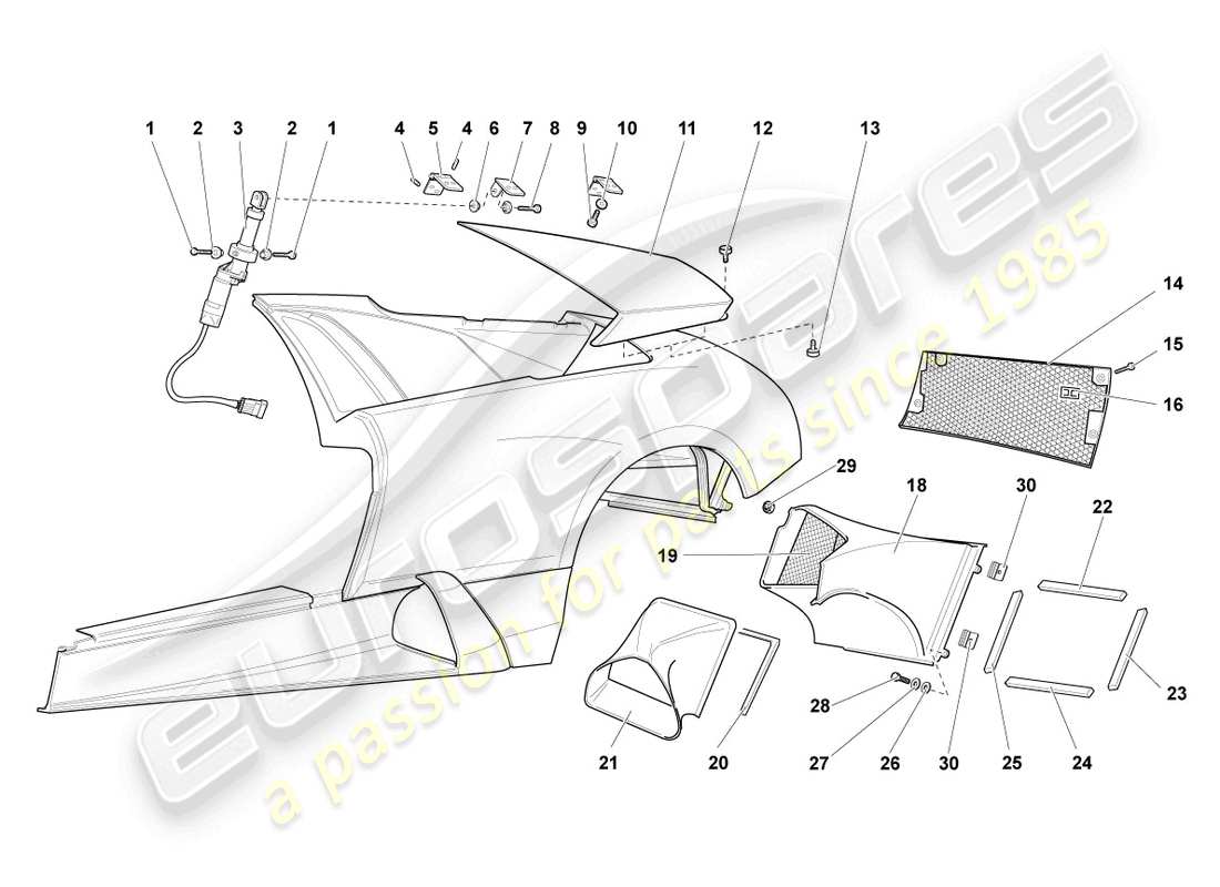 lamborghini murcielago coupe (2002) diagramme des pièces de garniture du panneau latéral